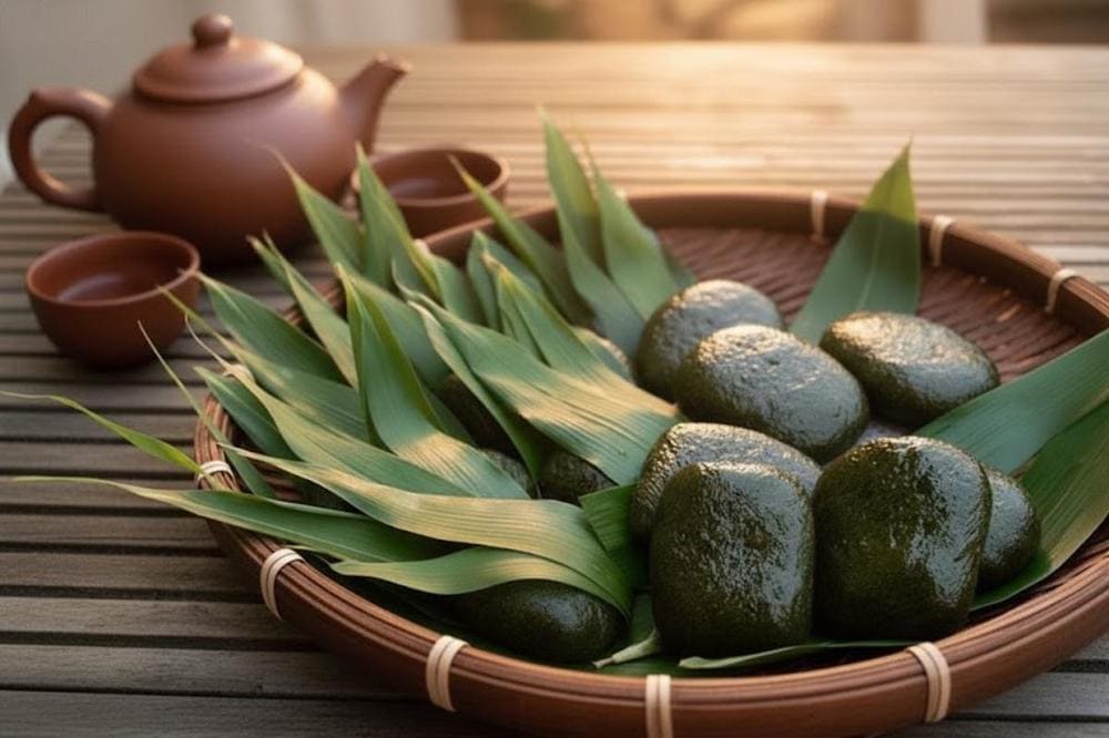 Bánh dày lá ngải là món ngon được chế biến công phu, hương vị thơm ngon.